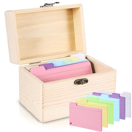 ALLOMN Holz-Rezeptbox mit Karten, robuste Karteikartenbox aus Holz, 10,2 x 15,2 cm, Rezepthalter, Kartenbox, Notizkarten-Organizer, Etui mit 150 Notizkarten für Küche, Hochzeit, Brautparty, Mutter