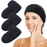 KinHwa Kosmetik Stirnband Frottee,Kosmetik Mikrofaser Haarband, Haarschutzband mit Klettverschluss für kosmetische Behandlungen, Haarschutz bei Schminken, Sport, Yoga, waschbar 3 Stück Schwarz