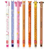 LEGAMI Set mit 7 radierbaren Gelstiften mit thermoempfindlicher Radiertinte, verschiedene Tintenfarben und Schaftdesigns, 0,7 mm Spitze, Einhorn, Nilpferd, Schmetterling, Corgi, Tiger, Giraffe,