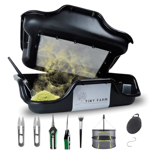 TINY FARM - Premium Trim Bin Set mit Pollensieb, Trimmscheren und Netz | Trimbin, Dry Sift Sieb | Trim Tray | Erntemaschine Grow | Trimm Bowl | Ergonomisches Trimming Tray | Trim Bowl | Trimmschale