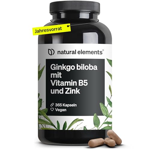 Ginkgo biloba – optimal dosiert mit 3750mg pro Kapsel (50:1 Extrakt) – 365 Kapseln – mit Vitamin B5 & Zink – vegan, ohne unnötige Zusätze – in Deutschland produziert & laborgeprüft