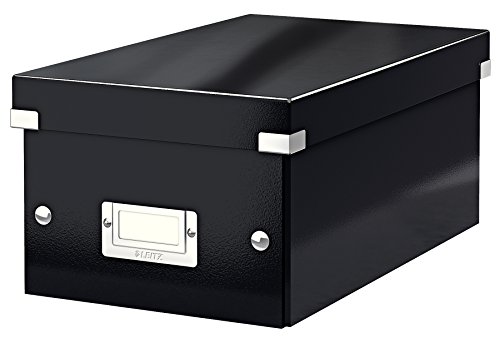 Leitz Click & Store kleine längliche Aufbewahrungsbox, DVD Aufbewahrung, Ideal als Geschenkbox mit Deckel, Stapelbox aus hochwertiger Hartpappe mit laminierter Oberfläche, Schwarz, 60420095