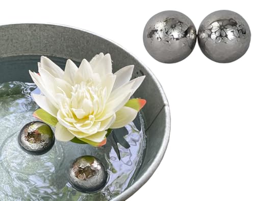 itsisa Schwimmkugel Blüte aus Porzellan Silber D:6 cm (2er Set) - Teichdeko, Kugel schwimmend, Schwimmschale, Gartenteich, Garten Deko