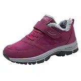 biJerou Winterschuhe Damen Sneaker mit Warm Gefüttert Bequeme Walking Sportschuhe Traillaufschuhe Freizeitschuhe mit Weich Dicke Sohle Turnschuhe mit Klettverschluss Damen Schneestiefel