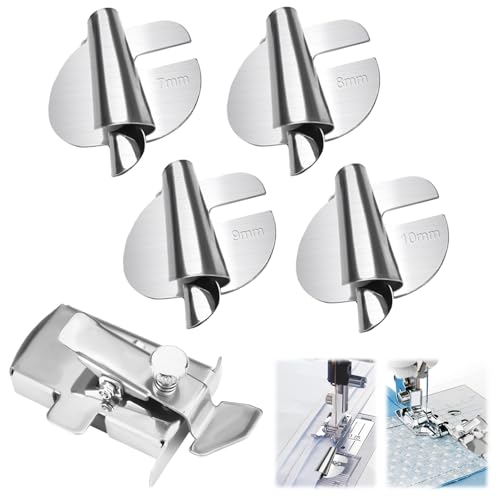 4 Stück Spiralnährohr Saumfuß+Magnetische Naht-Nähführung, 7/8/9/10mm Nähmaschinen Zubehör Rolled Saum, Rollsaumfuss für Nähmaschine, Nähfuß für Rollsäumer für Nähmaschine Säumen Nähzubehör