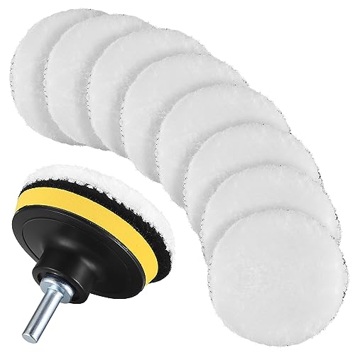 Auto Polierhauben, 10 Stk 3 Zoll Auto Polierpads, Polierteller, Polierhaube Pads Polierfell Kit, für Auto Polierauto Poliermaschine Bohrmaschine, mit Bohrer Adapter