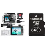 Exprotrek Action Cam,4K 30fps Ultra HD, 40m 100Fuß wasserdichte Unterwasserkamera, WiFi, 170° Ultraweitwinkel, Fernbedienung & Intenso microSDXC 64GB Class 10 Speicherkarte inkl. SD-Adapter, schwarz