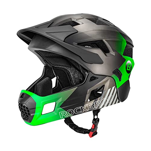 ROCKBROS Kinderhelm Integriert Fahrradhelm Kinder Jugend Fullface Helm mit Abnehmbarem Kinnschutz BMX MTB Downhill Helm S 48-53cm M 53-58cm