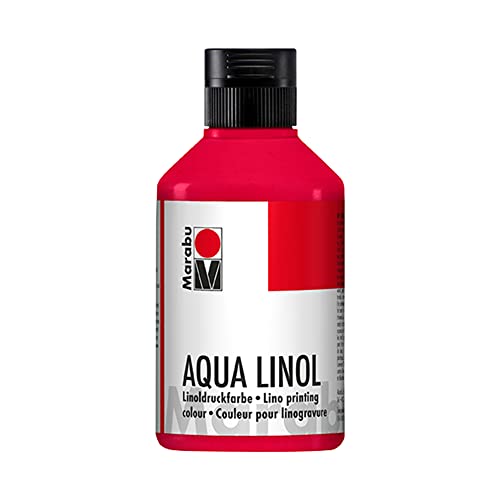 Marabu 15100013032 - Linoldruckfarbe auf Wasserbasis, wischfest, Karminrot, 250 ml, für alle Hochdrucktechniken in der Schule, Freizeit und Grafik