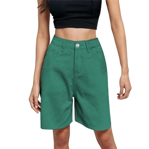 Kurze Hose Damen Elegant High Waist New Look Damen Shorts Modische Capris für Damen für Frühling Sommer Hoch Taillierte Shorts mit Weitem Bein Knöpfen High Waist Shorts Damen Sexy S M L XL (Green, L)