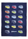 BRISA VW Collection - Weiche Volkswagen Kuschel-Fleece-Schmuse-Decke im T1 Bulli Bus Design (150x200cm/Bulli Parade/Bunt)