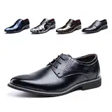 Anzugschuhe Herren Oxford Derby Schuhe Brogues Lederschuhe Hochzeitsschuhe Schnürhalbschuhe Klassischer Business Schnürschuh 1016 Schwarz Größe 42