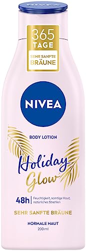 NIVEA Body Lotion Holiday Glow, Körperlotion für 48h Feuchtigkeit und ein natürliches Strahlen der Haut, Feuchtigkeitspflege mit Vitamin E und sanftem Bräunungseffekt (200 ml)