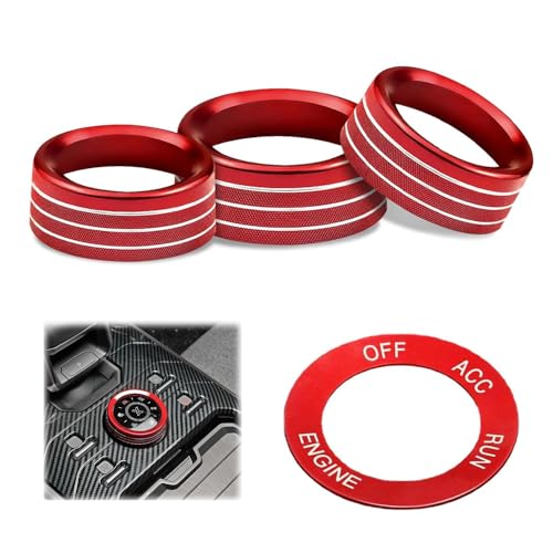 TOEECY 3 Stücke Auto Klimaanlage Knopf Abdeckung Aluminiumlegierung Control Einstell Knopf Interior Verkleidung Gilt für einen Post-2015 Dodge Challenger/War Horse(Rot)