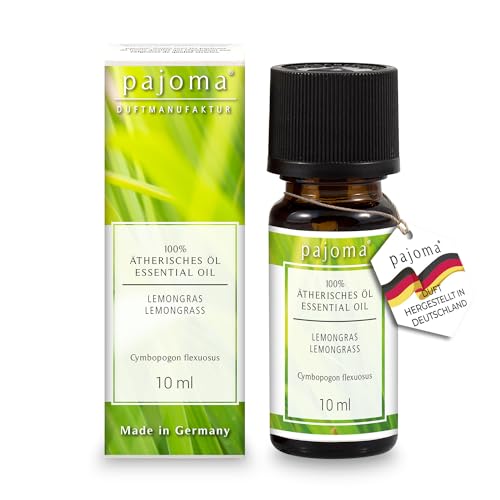 pajoma® Duftöl 10 ml, Lemongras | 100% Naturrein Ätherisches Öl für Aromatherapie, Duftlampe, Aroma Diffuser, Massage, Naturkosmetik | Premium Qualität