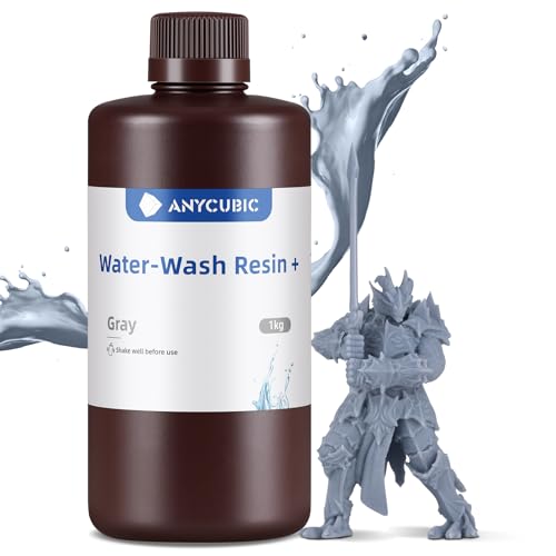 Wasser Waschbares Resin Plus, ANYCUBIC 3D Drucker Harz Wasserlöslich, UV-Resin 405nm Standard Photopolymer Harz, Geringer Geruch, Geeignet für 4/6/8K LCD 3D-Drucker (Grau, 1000g)