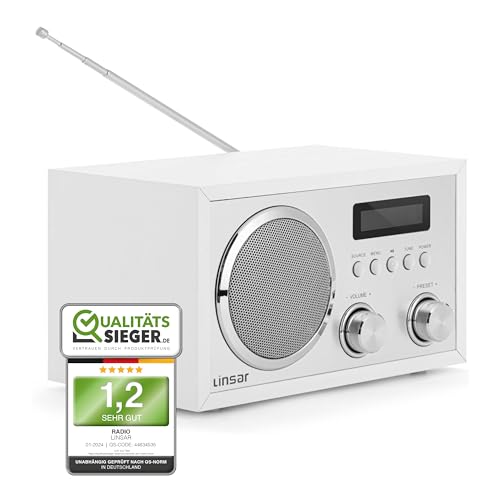 Linsar - DAB Radio mit Bluetooth, AUX-IN, Kopfhörer-Funktion - Nostalgie Retro Design - LCD-Display (weiß)