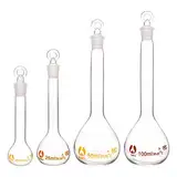 OLYCRAFT 4 Stück Messkolben 10 ml / 25 ml / 50 ml / 100 ml Messkolben-Set Mit Glaskappe Dauerhaft Und Chemikalienbeständigkeit Glasflasche Für Laborschulprojekte