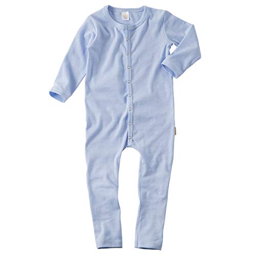 wellyou, Schlafanzug, Pyjama für Jungen und Mädchen, Einteiler langarm, Baby Kinder, hell-blau weiß gestreift, geringelt, Feinripp 100% Baumwolle:, Blau, 104 - 110