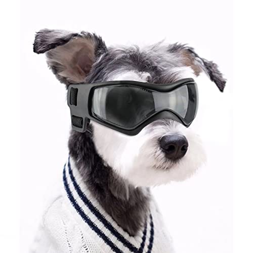 NAMSAN Hundebrille Anti-UV Wasserdicht Winddicht Einstellbar Sonnenbrille Mode Schutzbrille Geeignet für Kleine und Mittlere Hunde（Schwarz）