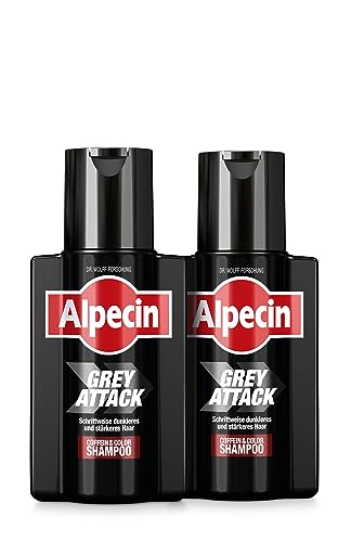 Alpecin Grey Attack Coffein & Color Shampoo - 2 x 200 ml - Graduelle Haarverdunkelung | Natürliches Farbergebnis ab 3-4 Wochen | Erblich bedingtem Haarausfall wird vorgebeugt