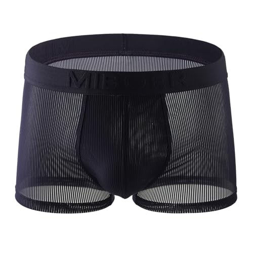 Herren Boxershorts Dünn Unterhosen Eisseide Mesh Unterwäsche Einfarbig Herrenunterhosen Sexy Retroshorts Underwear Boxer Shorts Schlüpfer Weiche Trunks Meine Bestellungen Dunkelblau 3XL