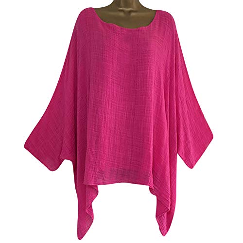 2025 - Frauen lässige Plus Größe lockerer Baumwoll-Leinen Hemd-Bluse in soliden Farb-Töpfen Damen Tunika Winter (XXXXL)
