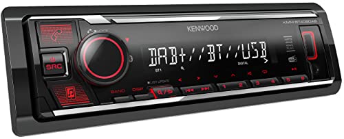 Kenwood KMM-BT408DAB - USB-Autoradio mit DAB+ & Bluetooth Freisprecheinrichtung (Soundprozessor, USB, AUX, 1 x Pre-Out 2.5 V, 4 x 50 Watt, Tastenbeleuchtung rot, inkl. DAB+ Antenne)