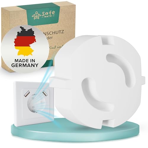 SafeMate® Steckdosen Kindersicherung Made in Germany - Steckdosenschutz Baby - Neu entwickeltes und geschütztes Design für mehr Sicherheit - entspricht den VDE Normen -Kindersicherung Steckdose -18stk