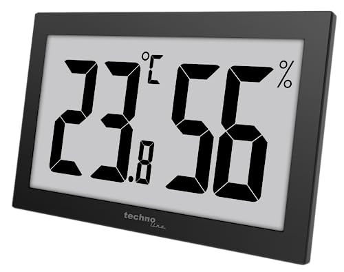 Technoline WS9465 Bürothermometer, Thermometer - Hygrometer, Temperatur- und Luftfeuchteüberwachung, sehr gut ablesbares Display, schwarz, mit Jumbo LCD für Büro Hotel Foyer