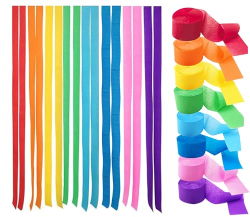 8 Rolls Krepppapier Bunt,Kreppbänder Regenbogen,Multicolor Papier Streamer Hochzeit,Karneval,Party Décoration-4.5CMx25M