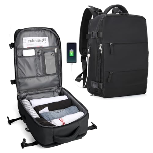 SZLX Großer Reiserucksack Damen,Ryanair Handgepäck 40x20x25 Rucksack 45x36x20 Easyjet mit USB anschluss Rucksack Wasserdicht Laptop Business Herren Reiserucksack Handgepäck Flugzeug mit Schuhfach