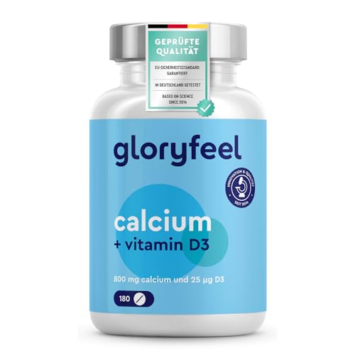 Calcium Tabletten 800 mg + Vitamin D3 1000 I.E. - Kalzium aus Calciumcarbonat Hochdosiert - D3 zur Unterstützung der Calcium-Aufnahme* - 180 Tabletten für 3 Monate - Laborgeprüft, ohne Zusätze