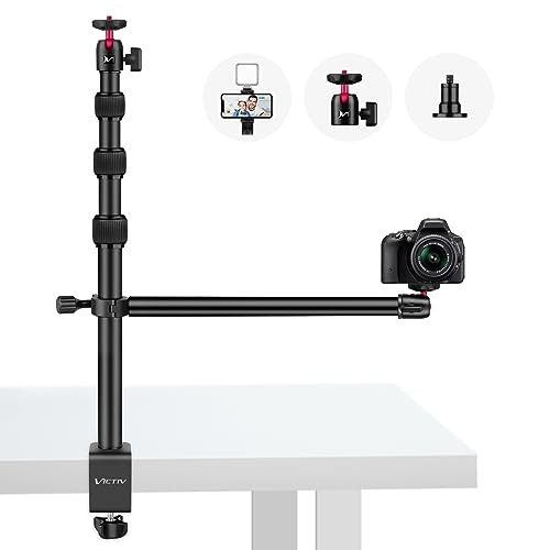 Victiv Kamera Tischhalterung, 37cm-105cm Kamera Tischstativ für DSLR Canon, Lichtstativ Klemmstativ mit Flexibler Arm & 1/4" Kugelkopf für Kamera, LED-Licht, Webcam, Handy Tisch Stativ für Smartphone