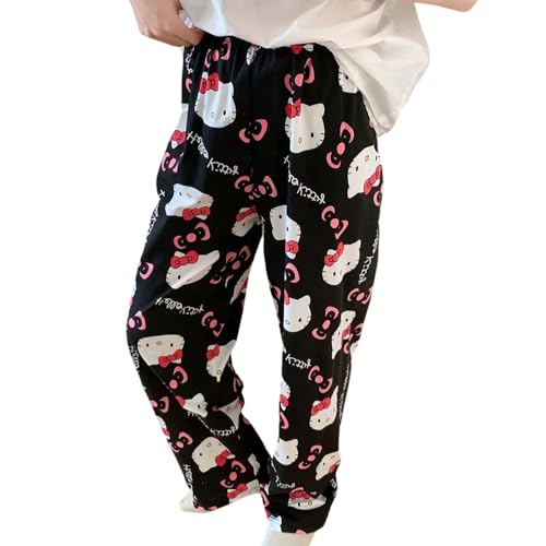 Sommerhose Damen Kinder Pyjama Hose Freizeithose Stoffhose Schlafanzughose Atmungsaktiv Leicht Weich Luftig Lockere Musselin Lang Kawaii Bequeme Casual Home Anime Cartoon Lounge Wear Mädchen