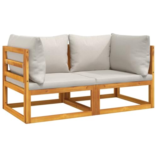 vidaXL Modular Ecksofa 2 STK., Gartensofas mit 2 Sitzkissen 4 Rückenkissen, Sofa für Garten Terrasse, Terrassensofa Gartenmöbel, Hellgrau Massivholz Akazie