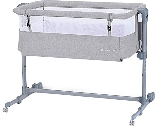 Kinderkraft Zustellbett NESTE AIR, Beistellbett, Kinderbett, Kinderreisebett, 2 in 1, Holzelemente, Höhenverstellung, Matratze, Luftzirkulation, Leichte Konstruktion 9 kg, Zubehör, Grau