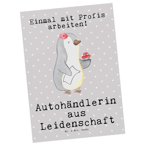 Mr. & Mrs. Panda Postkarte Autohändlerin Leidenschaft - Geschenk, Ausbildung, Rente, Einladungskarten Geburtstag, Geschenkkarte, Grußkarte,