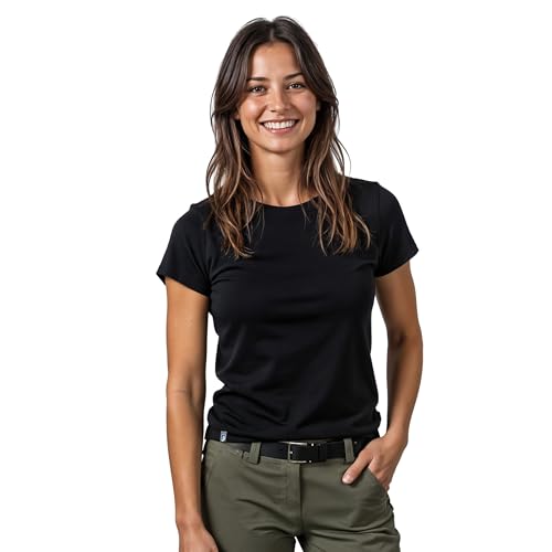 ALPIN LOACKER Merino Shirt Damen Kurzarm und Poloshirt I atmungsaktives Funktionsshirt schnelltrocknend für Sport und Wandern I Merinowolle Tshirt und Thermooberteil, Schwarz S