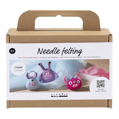 Creativ DIY Felting Kit – Carded Wool Monster – 3 Stück