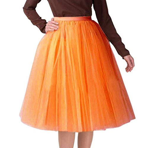 Tüllrock Orange, Tüllrock Damen Tutu Rock 50er Rockabilly Petticoat für Karneval Partykleid Karnevalskostüme Tutu Unterrock Tanzrock Ballettrock Cosplay Festliche Midi Rock