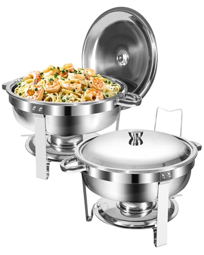 WENMILY Chafing Dish Buffet-Set 5L[Robust und hochwertig],2pcs Edelstahl Warmhaltebehälter[Rollrand-Design],Speisenwärmer für Catering Buffet und Party (Rund Silber- 2 Set)