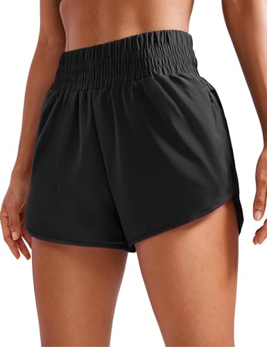 PINSPARK Damen Sport Shorts High Waist Laufshorts 2 in 1 Kurze Sporthose Laufen Yoga Fitness Jogging Trainingshose mit Reißverschlusstasche Schwarz M