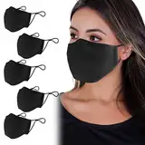 ANSTA 5 Stück Stoffmasken Wiederverwendbar, Stoffmaske Hochwertiges Gesichtsmaske Waschbar, Wiederverwendbare Baumwoll-Gesichtsmaske Gesichtsbedeckung mit Atmungsaktiven Komfortschlaufen, für Unisex