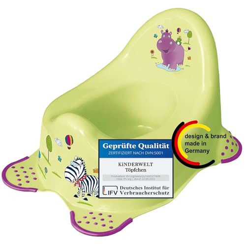 KiNDERWELT Premium Töpfchen für Kinder und Babys, Hippo Design in Grün, Töpfchen für Kleinkinder ab 18 Monaten, hohe Rückenlehne, rutschfest und BPA-frei