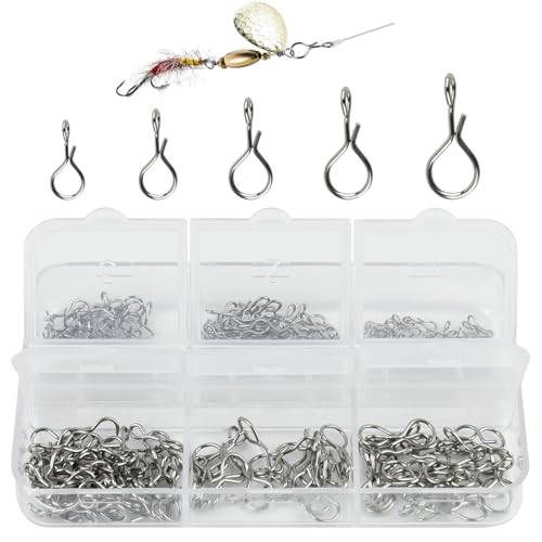 Realure 200 Stücke Snaps Angeln, Edelstahl Fishing Snap Set Größe XS#-XL#, Schnellwechsel Fliegenhaken Locken Snap, Fliegenfischen Snaps Wirbel Angeln, für Forellenköder, Hecht-Köder und Barsch-Köder