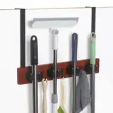 JSVER Besenhalterung Wand, Besenhalter zum Hängen Mop Halter Ohne Bohren mit 4 Regalen und 3 Haken Schwerlast Gerätehalter Besenhalter Wandhalterung für Haus, Küche, Garten, Garage