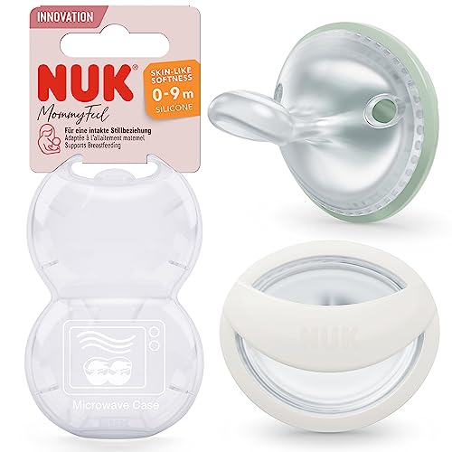 NUK MommyFeel Babyschnuller | 0−9 Monate | stillfreundliche Sauger | BPA-freies Silikon | Mint & Off White | 2 Stück