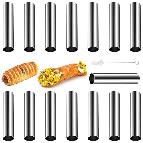 SMYJDMM Cannoli Backform, 15 Stück Cannoli Röhrchen, Schillerlockenform Schaumrollen Hörnchen Edelstahl Schaumrollenform Klein für Kuchen Spritztüllen Spirale Horn Backform Backzubehör