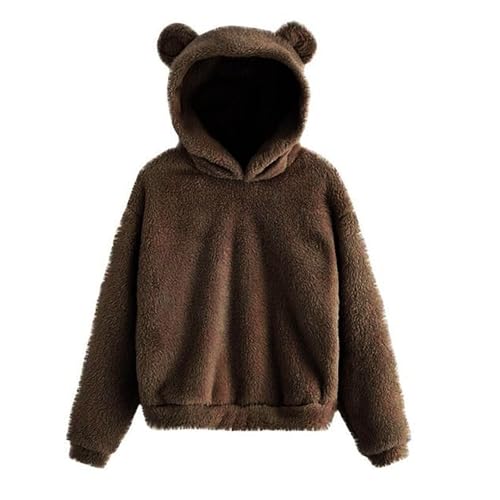 Generisch Damen Teddy Fleece Hoodie Kapuzenpullover mit Bären Ohren Kapuze Pulli Winter Pullover Große Größen Langarm Sweatshirt Frauen Kuschelpullover Plüschpullover Oversize Flauschiger Hoodies